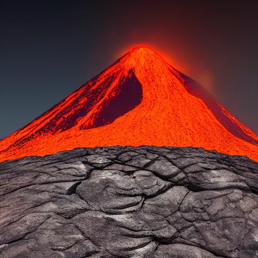 Prompt: a baby magma golem made of rock and lava, photography, dark grey and orange colours, volcano in the background, detailed