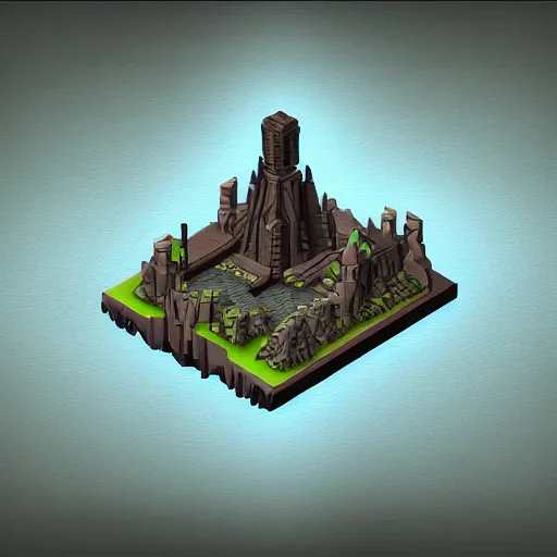 Image similar to the lord of the rings. isometric, voxels, game art.