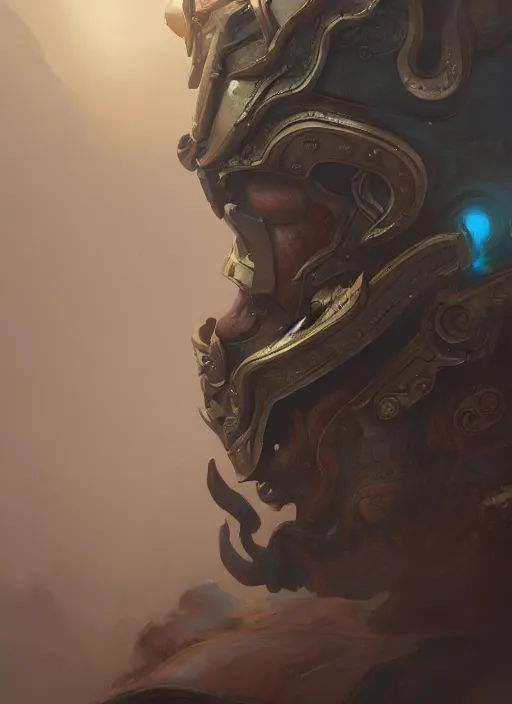 Image similar to Helmet of a forgotten Deity, extremly detailed digital painting, in the style of Fenghua Zhong and Ruan Jia and jeremy lipking and Peter Mohrbacher, mystical colors, rim light, beautiful lighting, 8k, stunning scene, raytracing, octane, trending on artstation