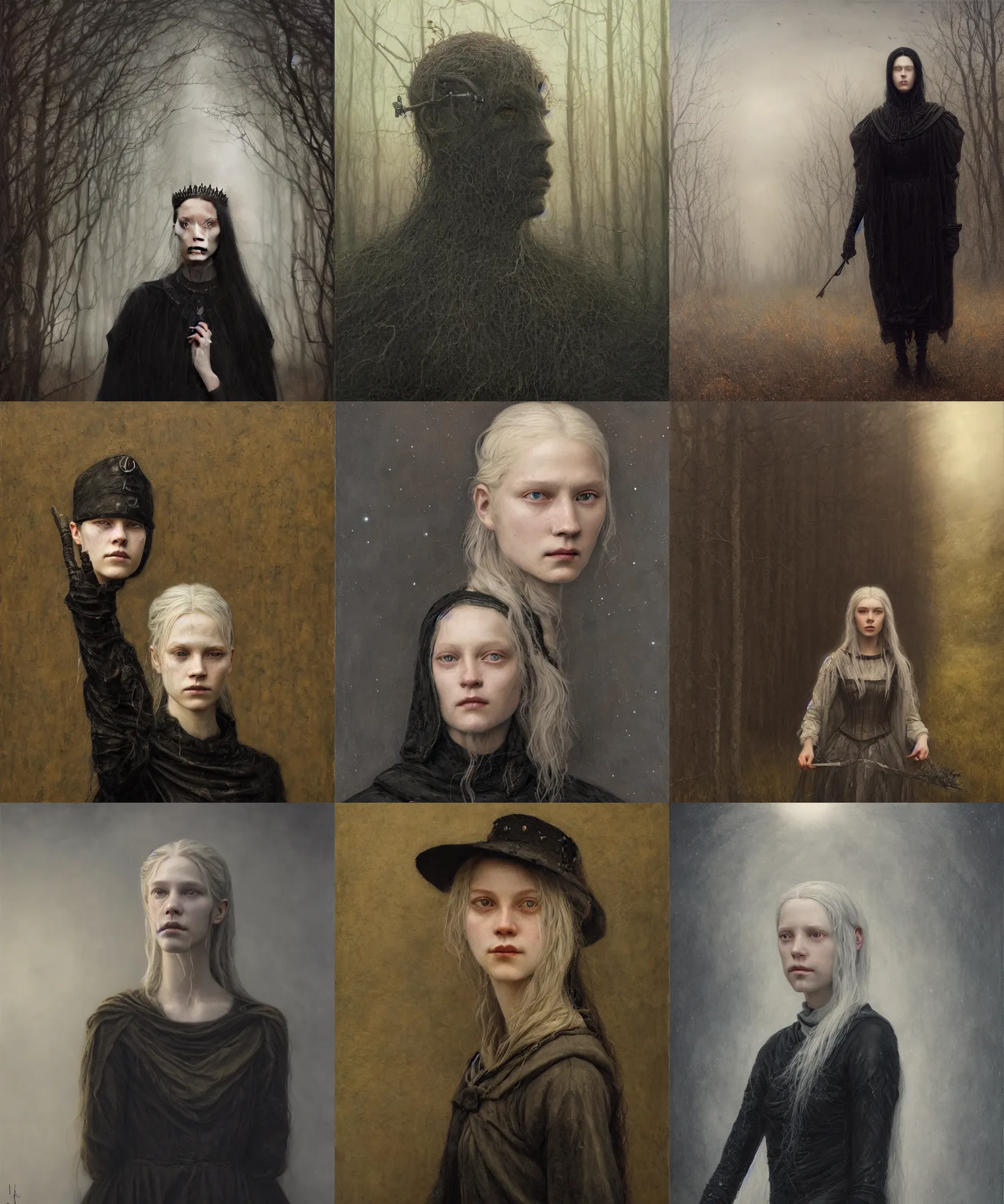 Prompt: The portrait of Hunter Schafer in black wax crown by ARON WIESENFELD, dark fantasy, witcher, very detailed oil painting, masterpiece, 8k