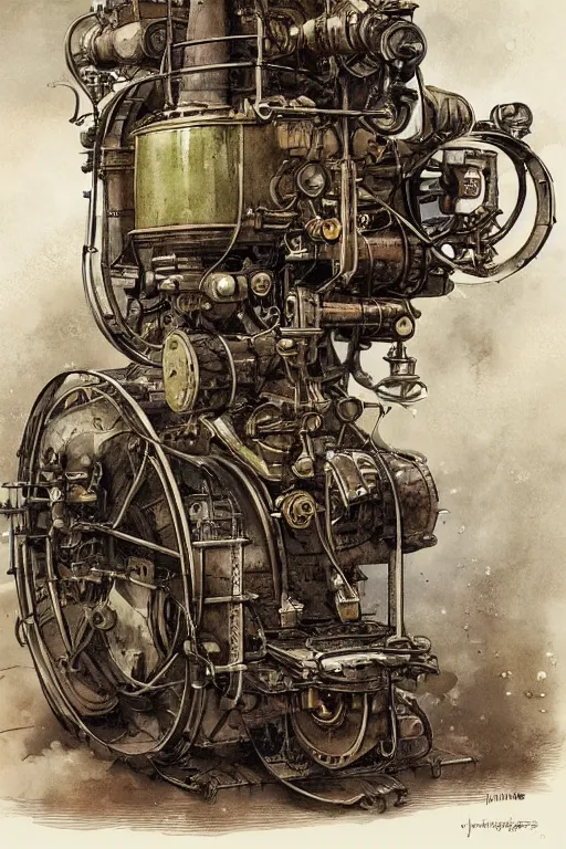 Prompt: steam engine, product illustration, by jean - baptiste monge