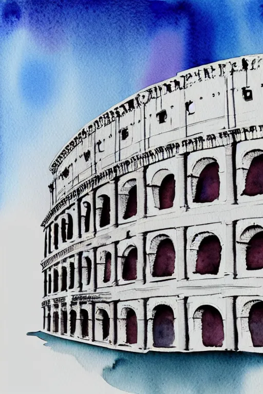 Prompt: minimalist watercolor splash ink art of rome colosseum