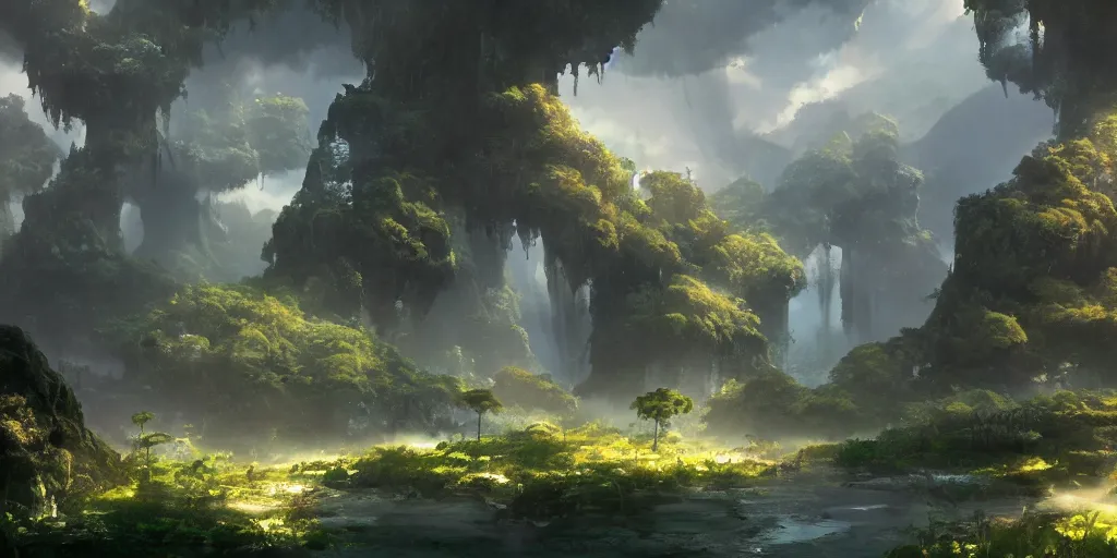 Prompt: an environmental concept art of avatar, highly detailed, environmental light, cinematic by francis tneh