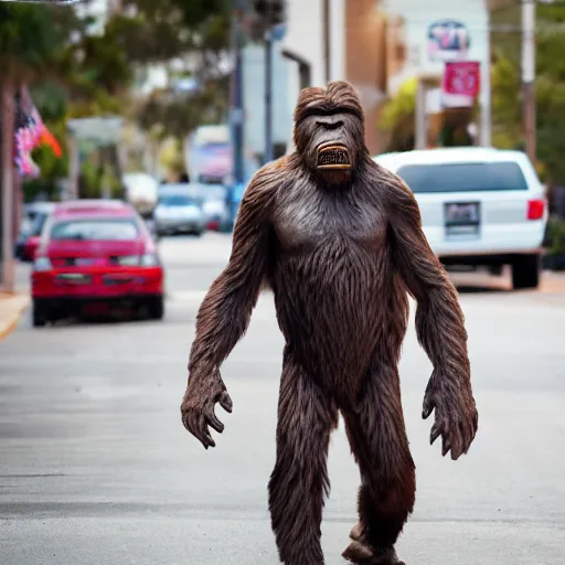 Image similar to bigfoot walking down the street in downtown Pensacola Florida