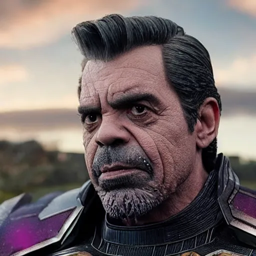 Image similar to film realistic still Eugenio Derbez as Thanos in Avengers Endgame