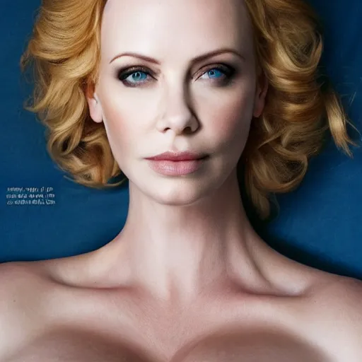 Prompt: portrait of christina hendricks and charlize theron hybrid by mario testino, 3 / 4 view, detailed, award winning, sony a 7 r