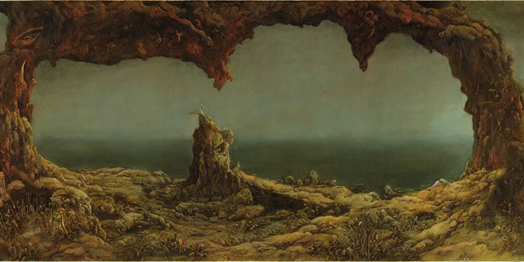 Prompt: Isle of the dead by Arnold Böcklin painted by Zdzisław Beksiński, global illumination, radiant light, detailed and intricate environment