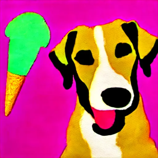 Image similar to painting of a dog eating ice cream