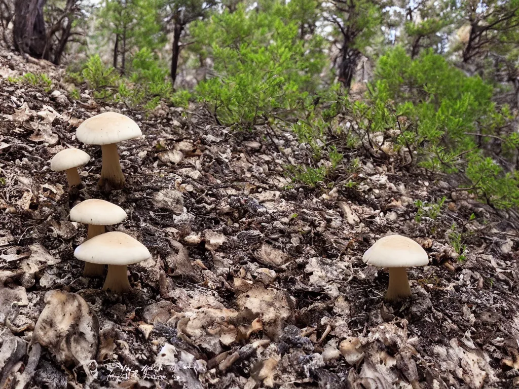 Prompt: mushroom hunting on mt lemmon, iNaturalist photograph, f1.8 50mm