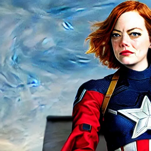 Image similar to Emma Stone as captain America