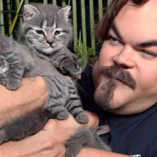 Image similar to jack black cuddling with kittens