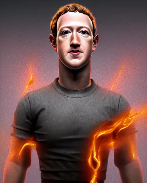 Image similar to mark zuckerberg as a sweet baby rays bbq sauce cyborg, full body portrait, oil on canvas, octane render, trending on artstation