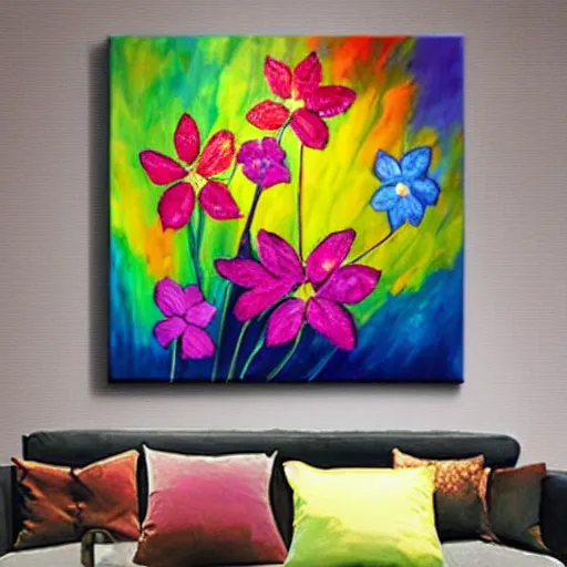 Prompt: award-winning large colorful abstract flowers art painting