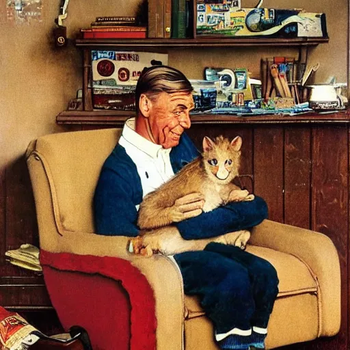 Prompt: norman rockwell painting of fred rodgers