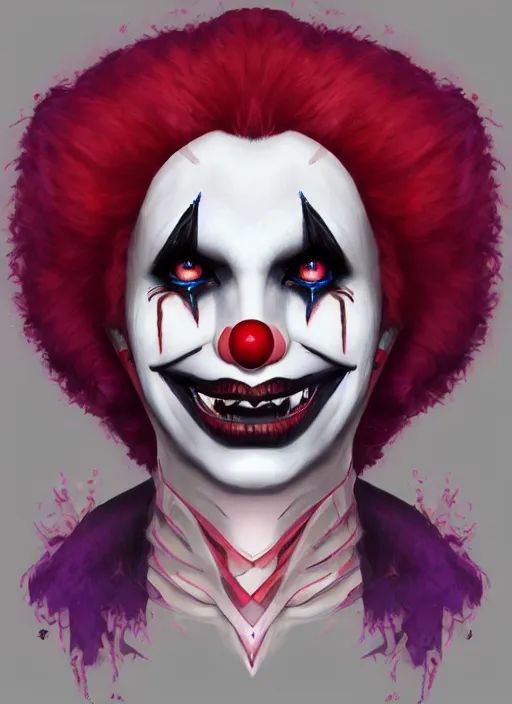 Prompt: A high quality illustration of a goth-clown hybrid, trending on artstation, hd, behance contest winner