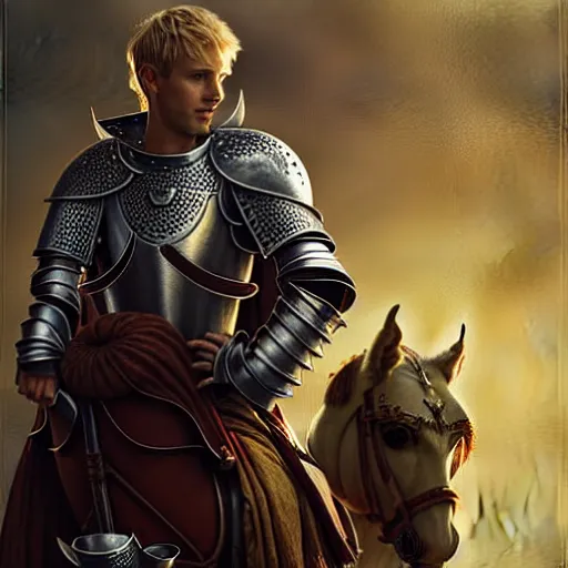 Image similar to attractive arthur pendragon and his attractive male knight, in camelot | | sunny, dreamlike art, realistic shaded, fine details, 4 k realistic, cryengine, realistic shaded lighting poster by greg rutkowski, magali villeneuve, artgerm, jeremy lipkin and michael garmash and rob rey