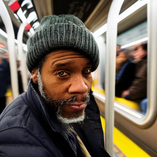 Prompt: People of New York: Man on the Subway.