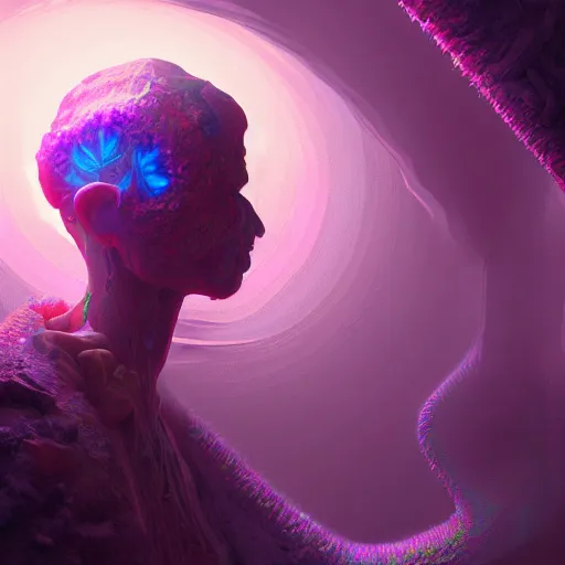 Image similar to a psychedelic being living in an extradimensional reality, in the style of wlop, illustration, epic, fantasy, hyper detailed, smooth, unreal engine, sharp focus, ray tracing, physically based rendering, renderman, beautiful