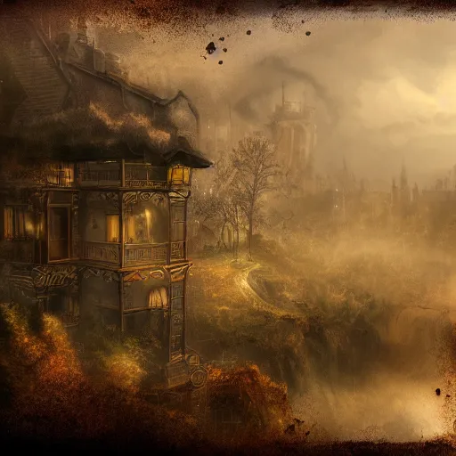 Image similar to a misty steampunk landscape, highly detailed, 8k, sharp focus, trending on artstation