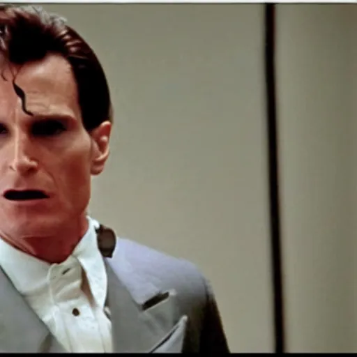 Prompt: Patrick Bateman transforming into SCP-999