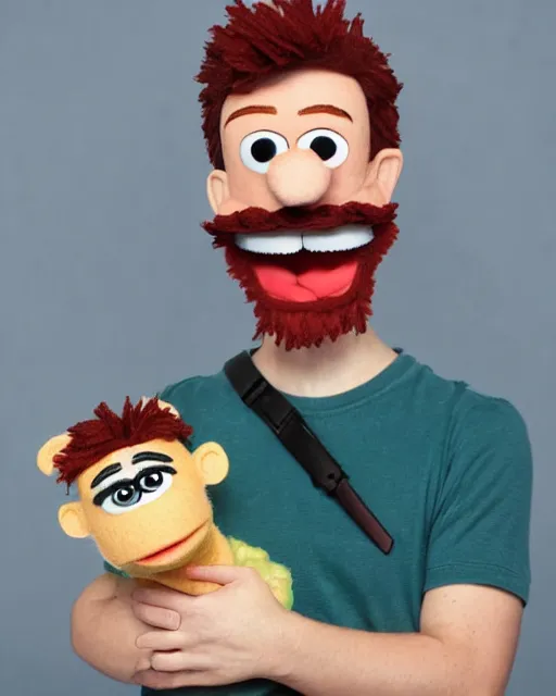 Image similar to twitch streamer adin ross as a muppet. highly detailed felt. hyper real photo. 4 k.