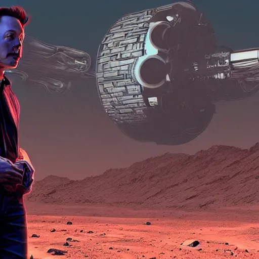 Image similar to elon musk in cyberpunk style on mars digital art very detailed 4 k detailed super realistic