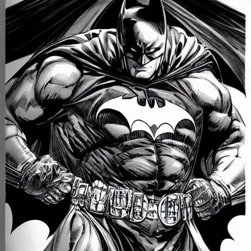 Image similar to hyperrealistic, detailed, batman dynamic pose, ink, line art by Kim Jung gi