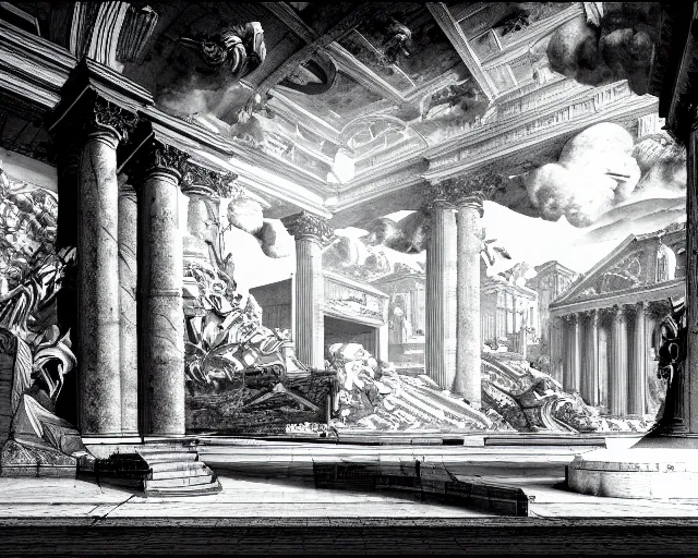 Prompt: Vaporwave album cover. Piranesi imagination mixed with the aesthetics of Vaporwave