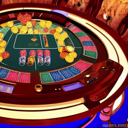 Prompt: futuristic casino, crisp, artistic, artstation, luxury, las vegas, beautiful, large, poker table