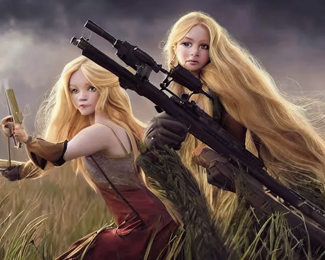 Image similar to disney princess with long blonde hair with m 9 0 sniper rifle on back : : weta disney pixar movie still photo : : hi - fructose, decadent highly - detailed digital painting, golden ratio, octane render, artstation, smooth, sharp focus, artgerm, mucha, loish, wlop