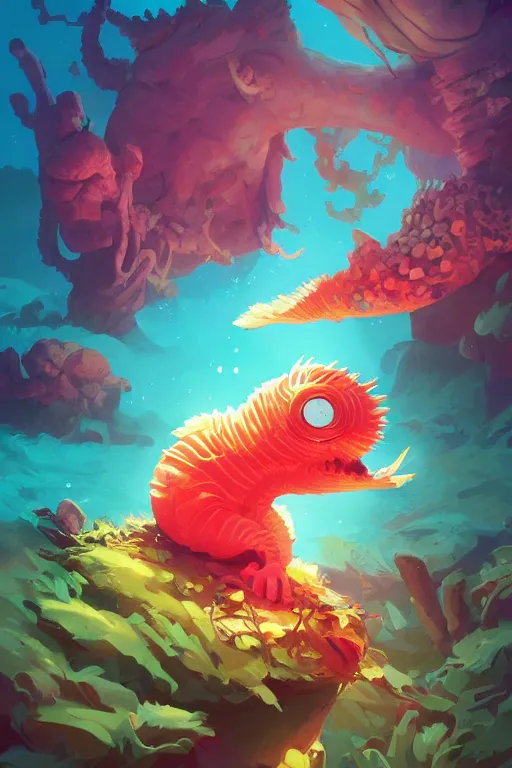 Image similar to creature animal sushi cristal very big eye roots cactus elemental flush of force nature micro world fluo fishscale, behance hd by jesper ejsing, by rhads, makoto shinkai and lois van baarle, ilya kuvshinov, rossdraws global illumination