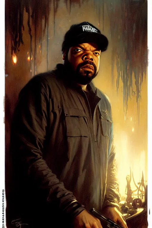 Image similar to ice cube by gaston bussiere bayard wu, greg rutkowski, giger, maxim verehin, drew struzan