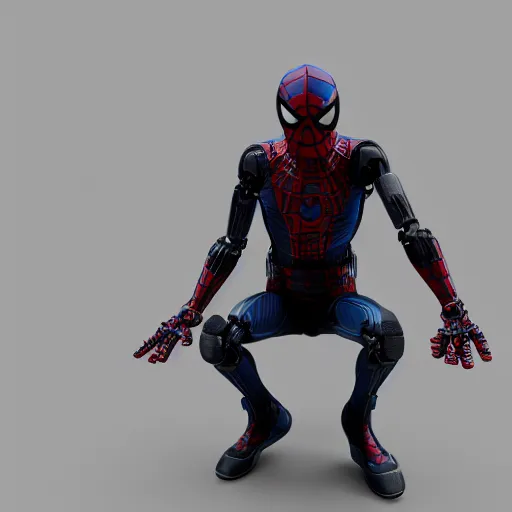 Image similar to 3 d model, robot spider - man by pantokrator rendered in unreal engine, orthodox cyberpunk, mech body, wires from the matrix movie, sci - fi