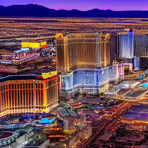 Prompt: Las Vegas strip, aerial, skyline, cinematic 8k UHD