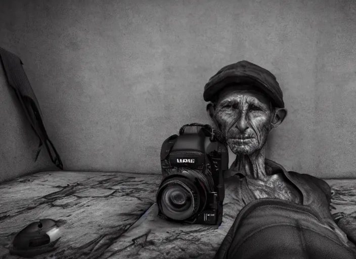 Prompt: hyper detailed portrait of starving homless man dslr by don mccullin, unreal engine 5, lumen, nanite