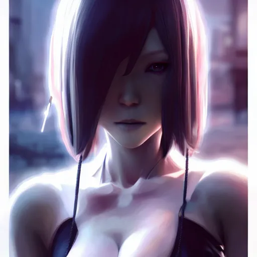 Image similar to realistic render zero from drakengard 3 by ross draws, futuristic dystopian city by ilya kuvshinov, digital art by ross tran, extreme intricate details, composition by sana takeda, lighting by greg rutkowski