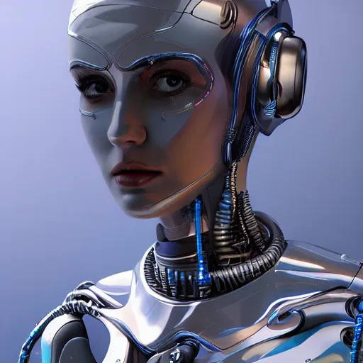 Image similar to a beautiful woman wearing robot suit with wires and light, highly detailed, photorealistic, artstation, smooth