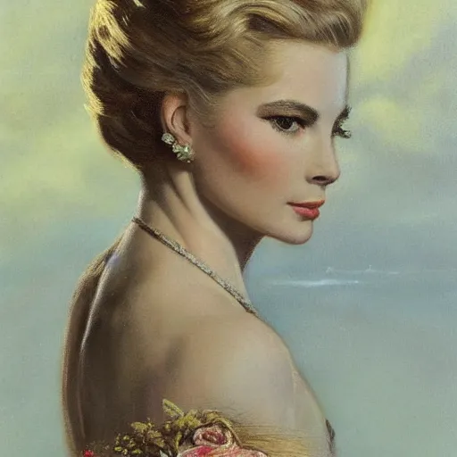 Prompt: a young and extremely beautiful grace kelly infected by night by dali in the style of a modern gaston bussiere, alphonse muca, victor horta, tom bagshaw. anatomically correct. extremely lush detail. melancholic scene infected by night. perfect composition and lighting. sharp focus. high contrast lush surrealistic photorealism. sultry expression on her face.