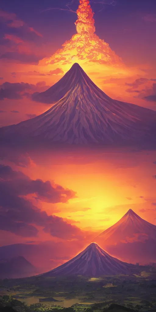 Prompt: Beautiful old city of Mayon Volcano, Albay, Bicol, Philippines, magical summer, trending on artstation, 50mm, by Noah Bradley