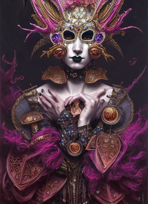 Image similar to hyper detailed ultra sharp elite venetian mask girl, gothic aesthetic, synthwave, colorful, ephemeral, ornate, intricate, digital painting, concept art, smooth, sharp focus, illustration, art by tom bagshaw and greg rutkowski and hannah yata, trending on artstation 8 k