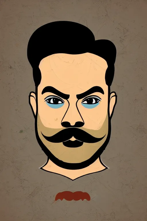 Image similar to portrait of an indian man with moustache and beard like virat kohli, art by butcher billy, sticker, colorful, illustration, highly detailed, simple, smooth and clean vector curves, no jagged lines, vector art, smooth