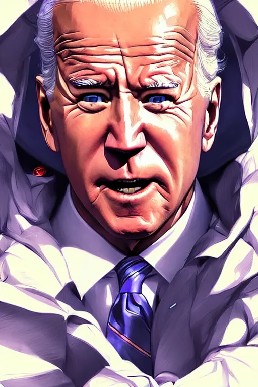 Image similar to joe biden reaction meme, full face, anime, fantastic details, pixiv, hyperdetailed unreal engine, stanley artgerm lau, wlop, rossdraws, james jean marc, simonetti ruan jia and mandy jurgens and artgerm and sakimichan, illustration, digital art, concept art, manga cover