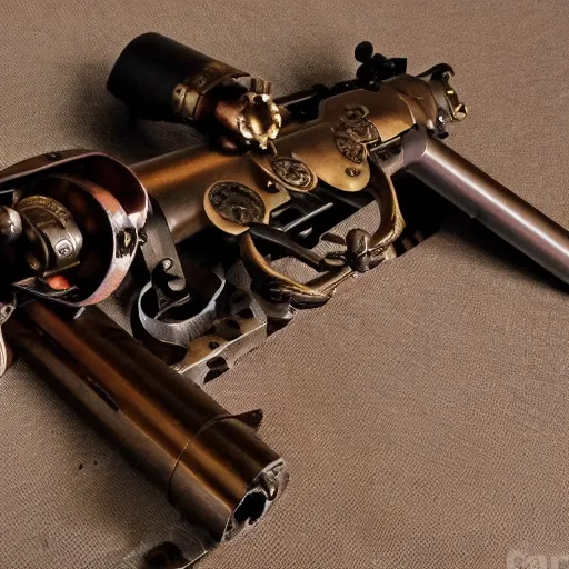 Prompt: A steampunk gun, 4k, ultra hd