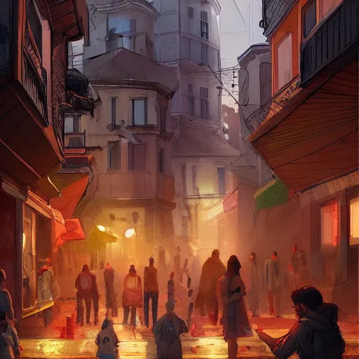 Prompt: a scene from istanbul, concept art by guillermo martinez, artstation,