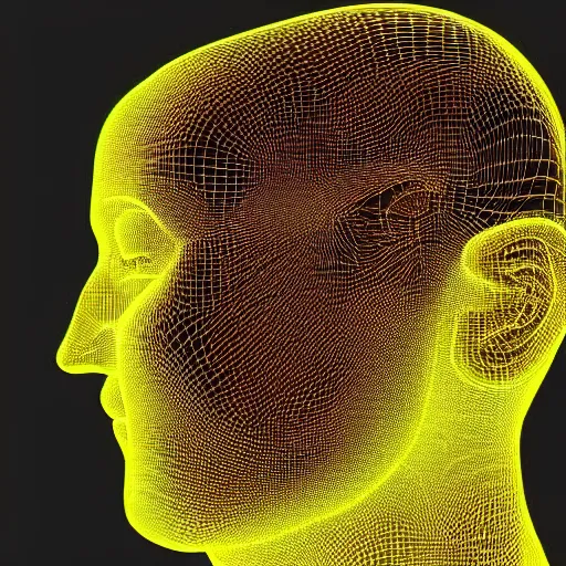 Image similar to a 3d human head made up of shiny holograms