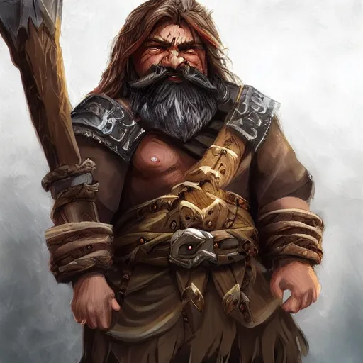 Prompt: pathfinder character portrait, fierce bearded dwarf, face and body clearly visible, ultradetailed, warrior, ((((doubleaxe)))), scary, long hair, DnD art, epic fantasy style art, fantasy epic digital art, epic fantasy art, hearthstone style art