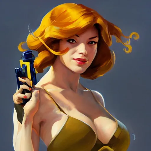 Image similar to greg manchess portrait painting of april o'neil as overwatch character, medium shot, asymmetrical, profile picture, organic painting, sunny day, matte painting, bold shapes, hard edges, street art, trending on artstation, by huang guangjian and gil elvgren and sachin teng