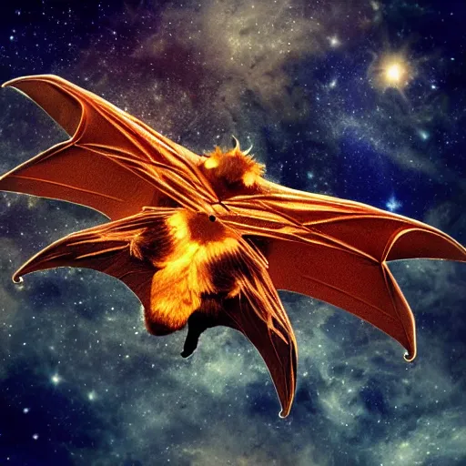 Image similar to huge demonic moth bat hyrbrid, flying into the midnight sun, in the shade of the cosmic nebula sun in the backdrop, photo pic by wispy in horrors