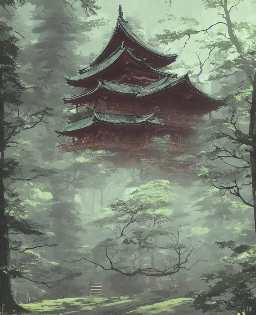 Prompt: concept art by sylvain sarrailh of a funny haunted japan temple in a forest