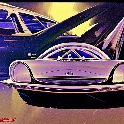 Image similar to an extremely complex and advanced car from the 1960s, extreme plus resolution fantasy concept art, intricate details to everything visible, sharp lighting, Dramatic light by Denis Villeneuve, strong emphasis on Syd Mead and Robert McCall